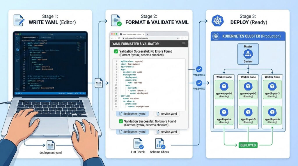 YAML formatter workflow for Kubernetes deployment validation and formatting