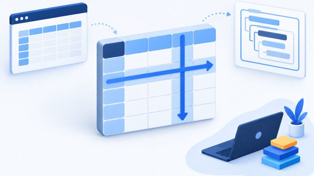 Diagram contrasting a row header direction and a column header direction on a grid