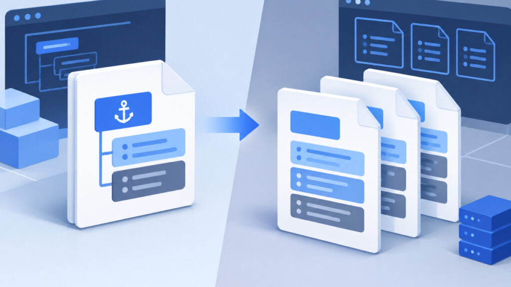Side-by-side illustration comparing a compact YAML document with expanded JSON output