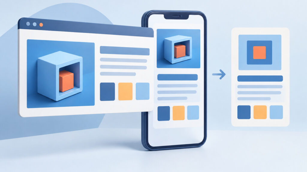 Illustration of a wide video frame overflowing a narrow phone-sized column