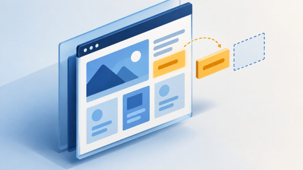 Illustration of a fixed sample page in a preview frame next to an empty outline for an element that does not exist
