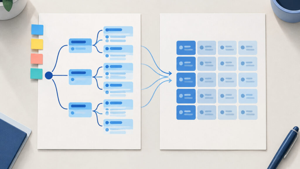 Two similar cards, one with colored flags and one without, showing markup before and after applying Source changes