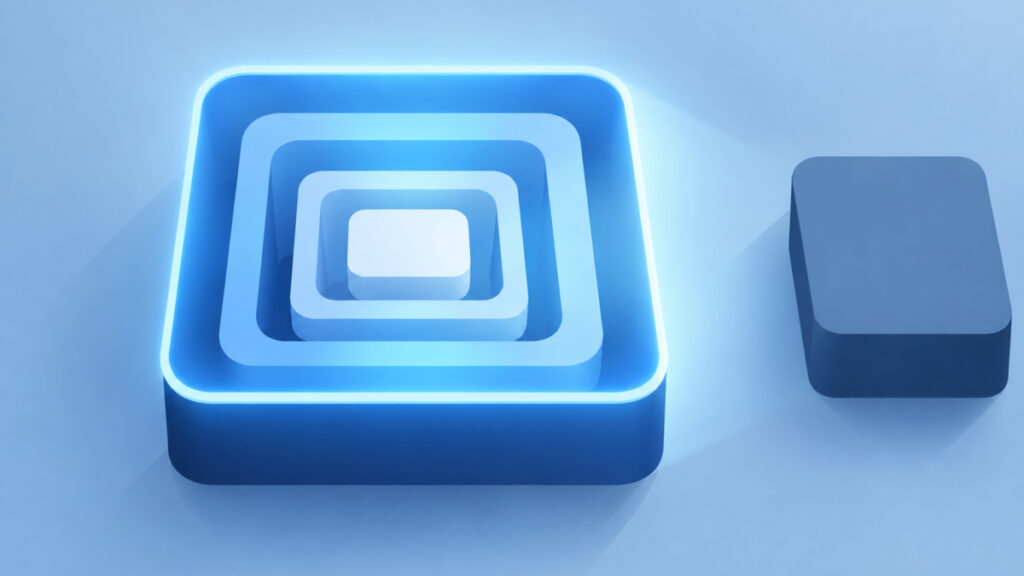 Nested boxes where a glow from an outer box reaches inner boxes but not a neighboring one, showing namespace scope