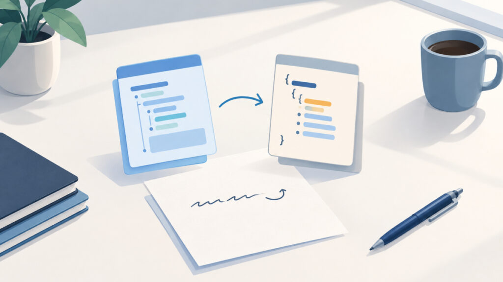 Conceptual illustration of a text line ending in a return arrow, representing a trailing newline in converted data